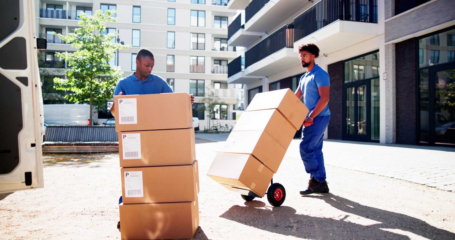 African American Movers. Delivery Boxes